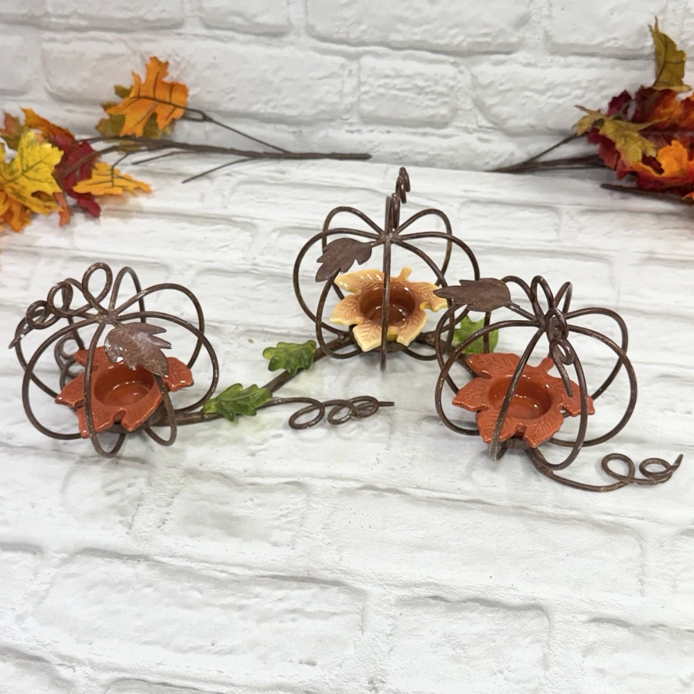 Rustic Twisted Metal Pumpkin Votive Tea Light Candle Holder Cottage Centerpiece